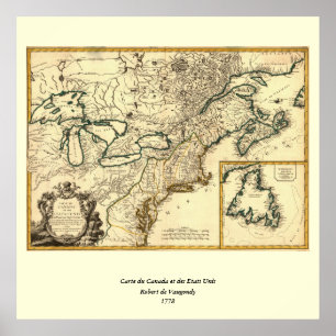 1778 Karta i Kanada och Förenade Stater Poster