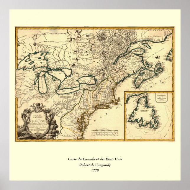 1778 Karta i Kanada och Förenade Stater Poster (Framsidan)