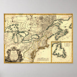 1778 Karta i Kanada och Förenade Stater Poster