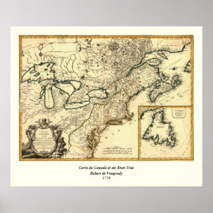 1778 Karta i Kanada och Förenade Stater Poster