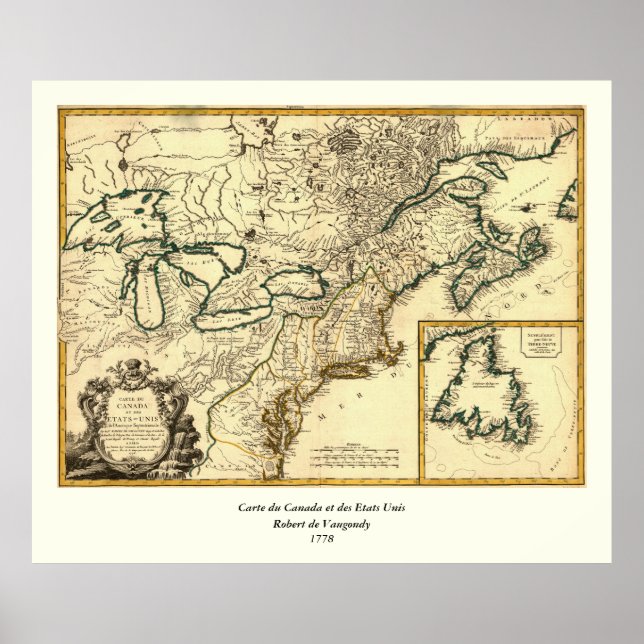 1778 Karta i Kanada och Förenade Stater Poster (Framsidan)