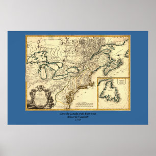 1778 Karta i Kanada och Förenade Stater Poster