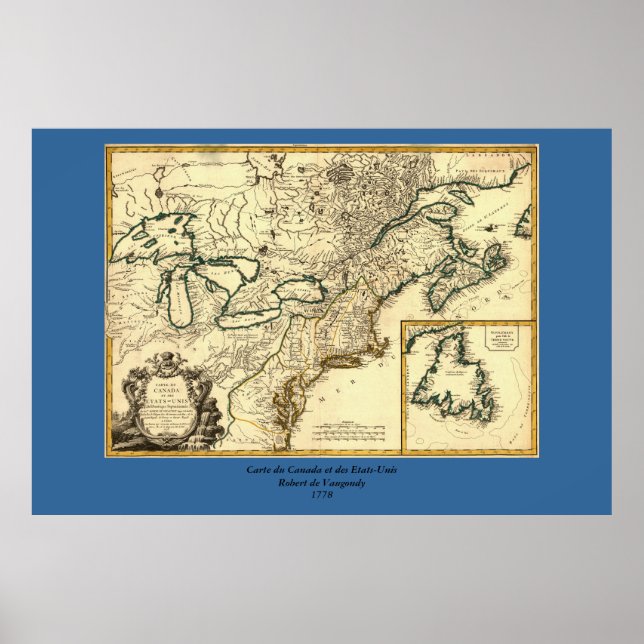 1778 Karta i Kanada och Förenade Stater Poster (Framsidan)