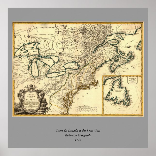 1778 Karta i Kanada och Förenade Stater Poster (Framsidan)