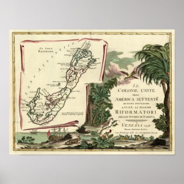 1778 Le Isole Bermude Karta Poster (Framsidan)