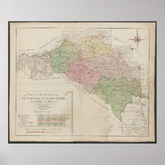 1780 Karta över kungarikena Galicien och Lodomeria Poster