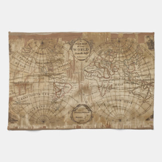 1783 Vintage Antique World Map med Embroidery Kökshandduk