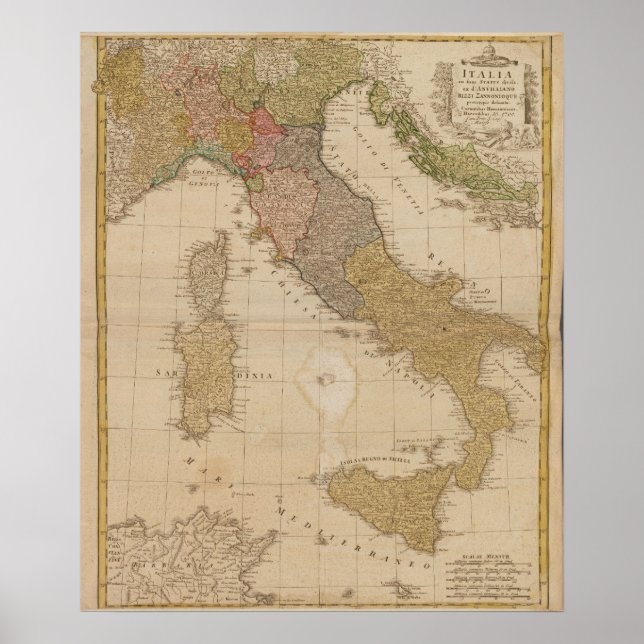 1790 Karta i Italien Poster (Framsidan)