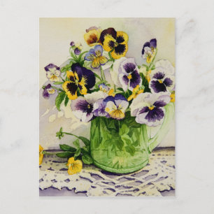 1794 Pansies in Grönt Glass Pitcher-vykort Vykort