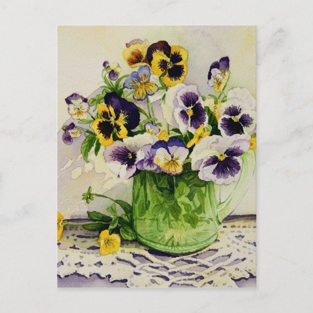 1794 Pansies in Grönt Glass Pitcher-vykort Vykort (Framsida)