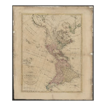 1796 Nord- och Sydamerika-karta från Tyskland
