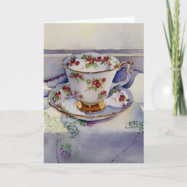 1799 Tekopp på Linen Birthday Card Kort (Framsida)