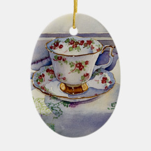 1799 Tekopp på Linen Julgransprydnad Keramik