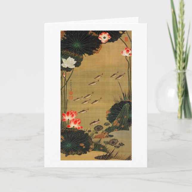 17. 蓮池遊魚図 若冲damm med lotusblomman, Jakuchū Kort (Framsida)
