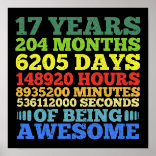 17 ÅR Ålder Vintage 17:e födelsedagen 204 månader Poster