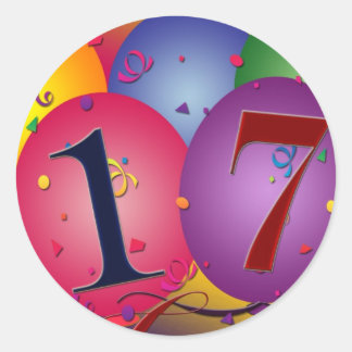 17 år! Födelsedagsballonger Runt Klistermärke