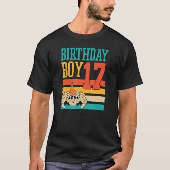 17-åriga Cute Jumping Spider Birthday Boy Party T Shirt (Framsida)