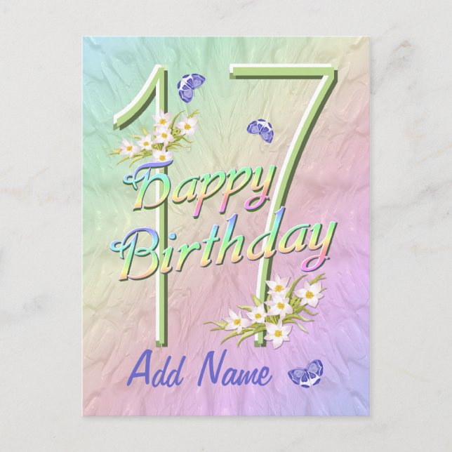 17-års födelsedags fjärilsdans postkort vykort (Framsida)