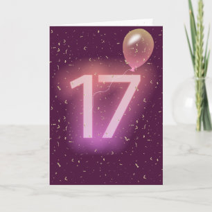 17-års födelsedags Neon skylt och ballong Kort