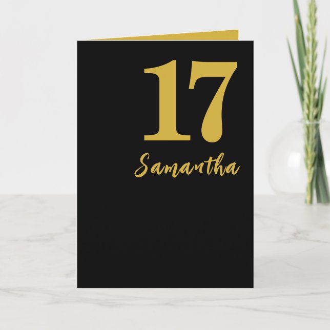 17 års gammaldagskort, svart och Guld Meddelande (Framsida)