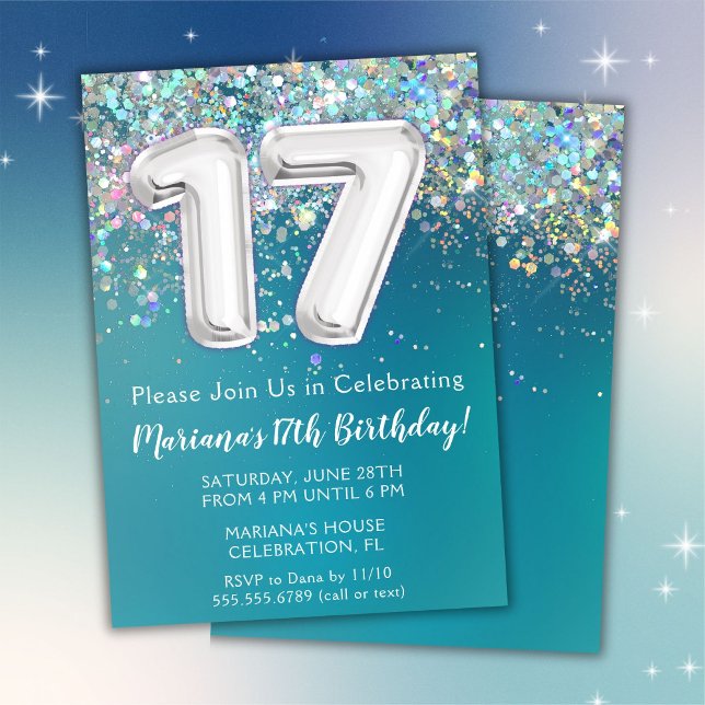 17-års inbjudan Teal Silver Glitter (Skapare uppladdad)