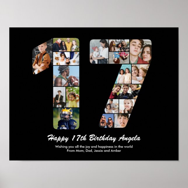 17-årsdag Nummer 17 Anpassad fotokollage Poster (Framsidan)