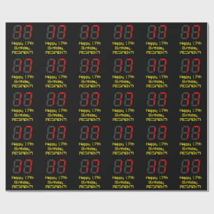 17-årsdag: Röd digital klockstil "17" + Namn Presentpapper