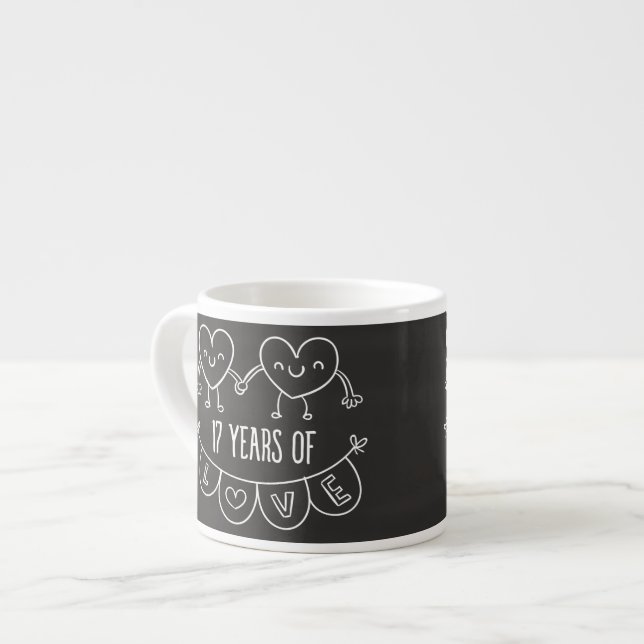 17-årsjubiléet Gift Chalk Hearts Espressomugg (Framsida vänster)