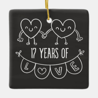 17-årsjubiléet Gift Chalk Hearts Julgransprydnad Keramik