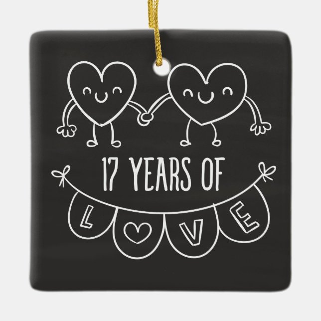 17-årsjubiléet Gift Chalk Hearts Julgransprydnad Keramik (Framsida)