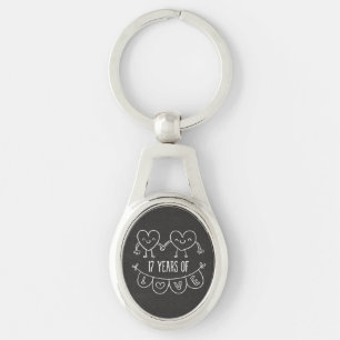 17-årsjubiléet Gift Chalk Hearts Ovalt Silverfärgad Nyckelring