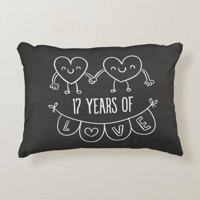 17-årsjubiléet Gift Chalk Hearts Prydnadskudde (Framsidan)