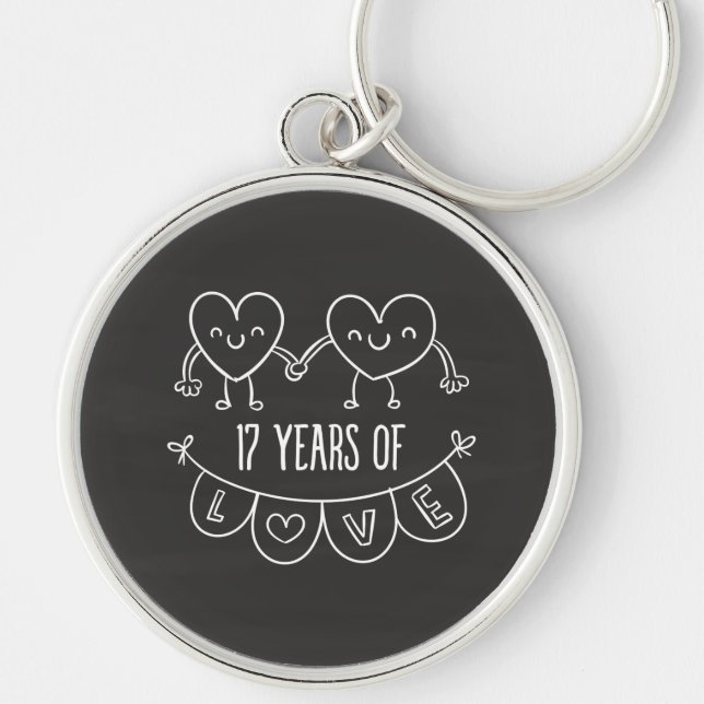17-årsjubiléet Gift Chalk Hearts Rund Silverfärgad Nyckelring (Framsidan)