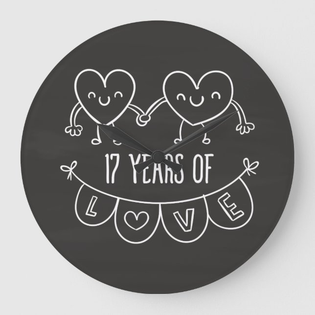 17-årsjubiléet Gift Chalk Hearts Stor Klocka (Framsida)