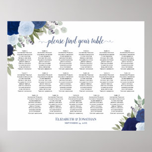 17 Bord Blue Boho Blommigt Bröllop Sittplatsdiagra Poster