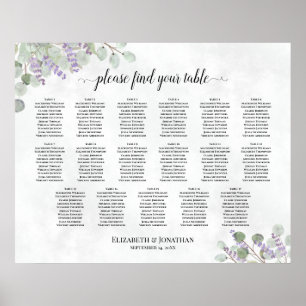 17 Bord Bröllop, sittplatsplan Lavender Eucalyptus Poster