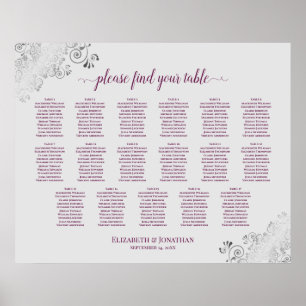 17 Bord Cassis on Grått Bröllop Seating Chart Poster