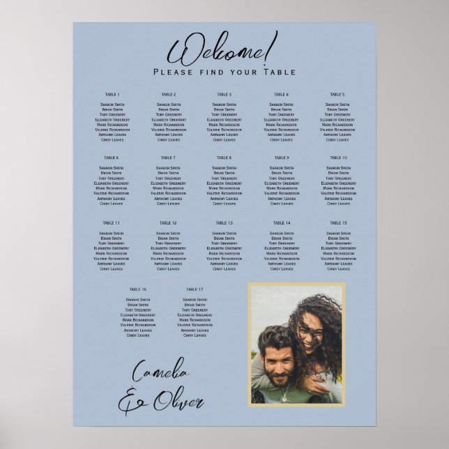 17 Bord Dusty Blue PHOTO SEATING CHART Poster (Framsidan)