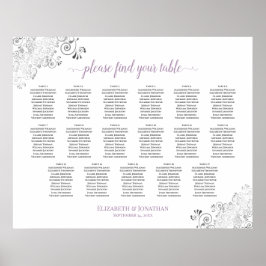 17 Bord Lacy White Bröllop Seating Chart Lavender Poster