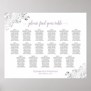 17 Bord Lacy White Bröllop Seating Chart Lavender Poster