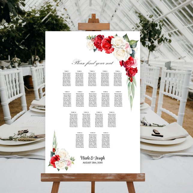 17 Bord Röd Vit Ros Blommig Placeringsplan Poster (Skapare uppladdad)