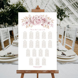 17 Bord Rosa Blommig Bröllopsplatskarta Poster