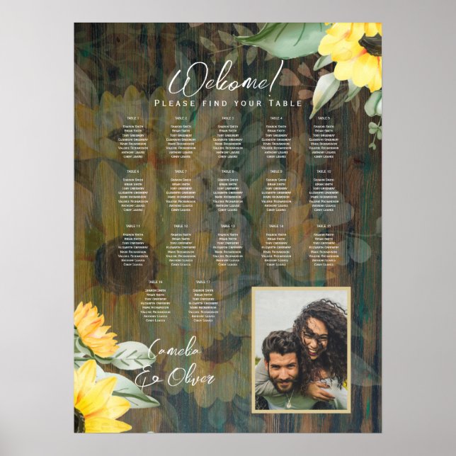 17 Bord Rustic Wood SUNFLOWERS FOTO SEATING Poster (Framsidan)