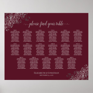 17 Bord Silver på sätesschemat för Burgundy Bröllo Poster