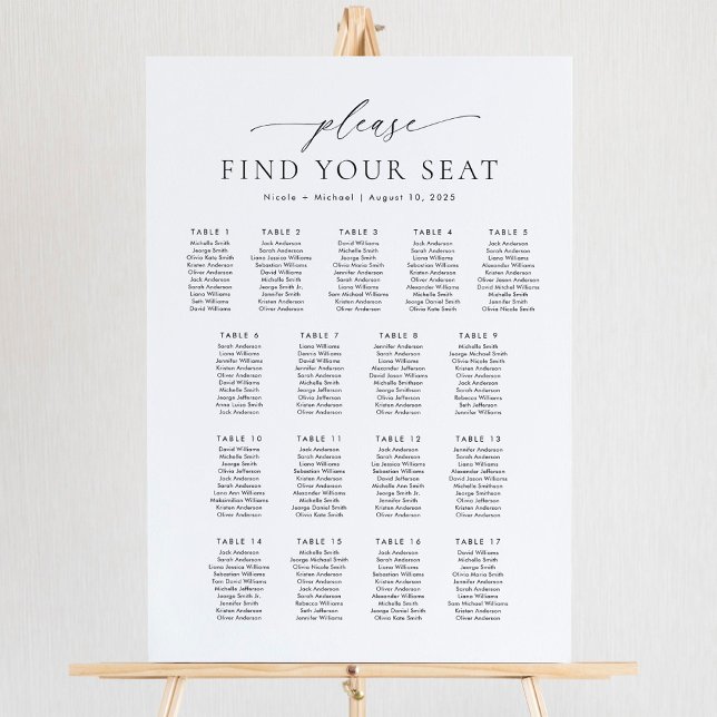 17 Bord Vänligen hitta din plats Platsdiagram Poster (Skapare uppladdad)