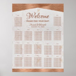 17 Bords Placeringsplan Marmor Koppar Bröllop Poster