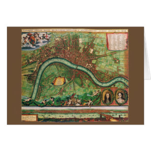 17 Century Antique London Street Karta Hälsningskort