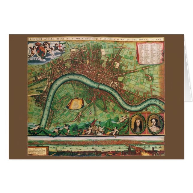 17 Century Antique London Street Karta Hälsningskort (Framsidan Horizontal)