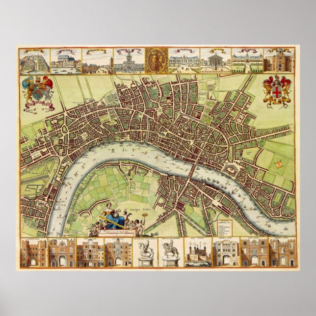 17:e århundradets Karta i London England av W. Hol Poster (Framsidan)