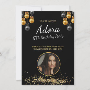 17:E BIRTHDAY ELEGANT OCH MODERN BLACK MED BALLON INBJUDNINGAR